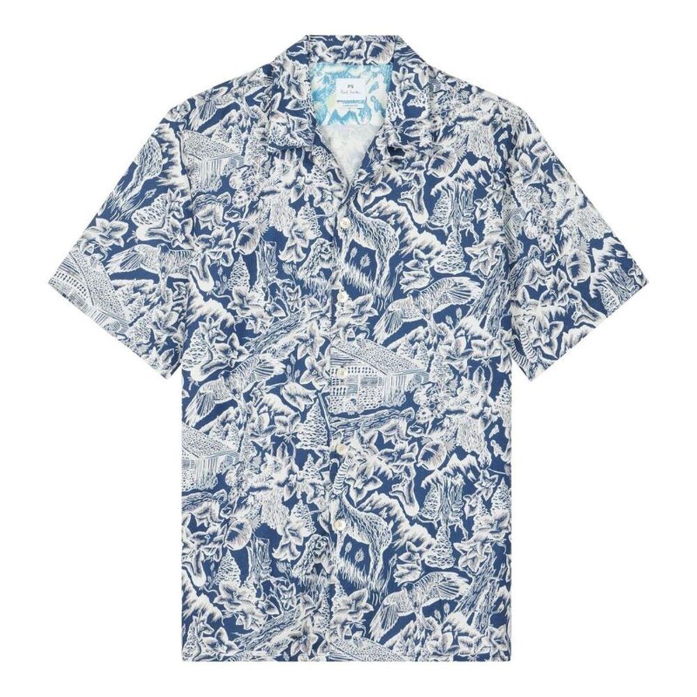 Paul Smith Mens Floral Regular Short-Sleeved Shirt / Blue